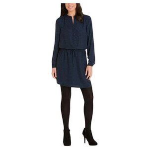 Hilary Radley Long Sleeve Printed Navy Blue Dress